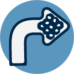 Icon of a tumor on a turning arrow.