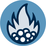 Icon of a tumor and flames, which represent inflammation.