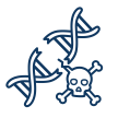 Icon of a broken strand of DNA with a skull and crossbones