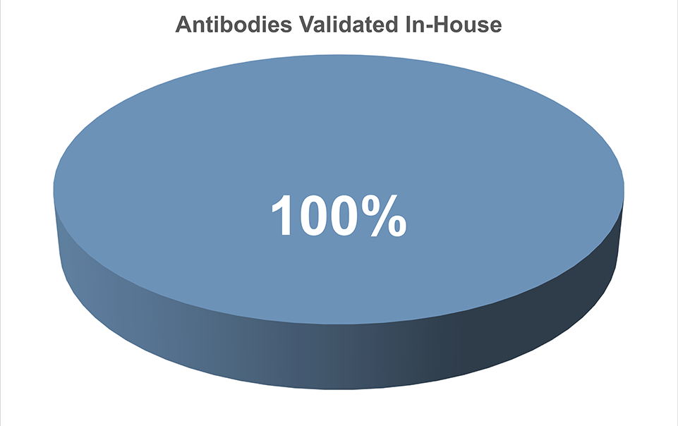 Pie chart showing that 100% of CST antibodies are validated in-house